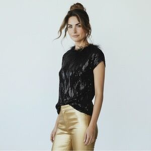 Joseph Ribkoff Vintage Black Feather Trim Evening Top | Glam Cocktails | Size 8